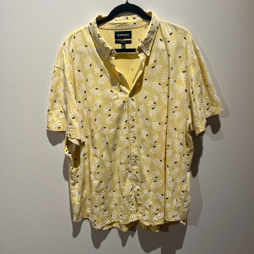 Bonobos Yellow Floral Jersey Riviera Button Down Shirt XXL